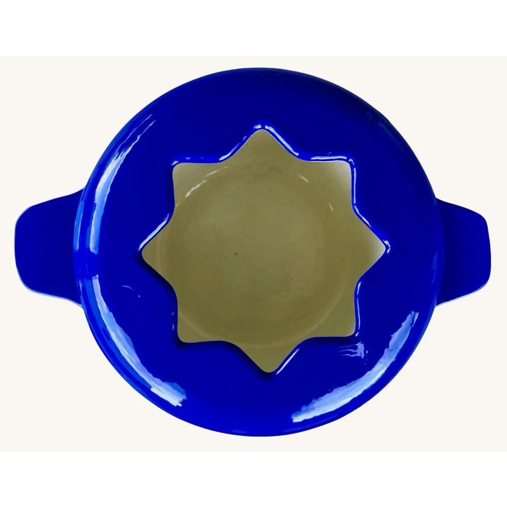 Vintage Cobalt Blue Cast Iron Simmer Pot Fondue Benjamin Medwin Homestead 1.5 Qt